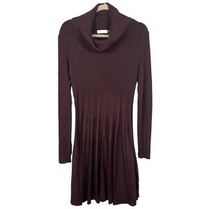 Calvin Klein Womens Fit & Flare Sweater Dress Cowl Neck Maroon Burgandy Size M